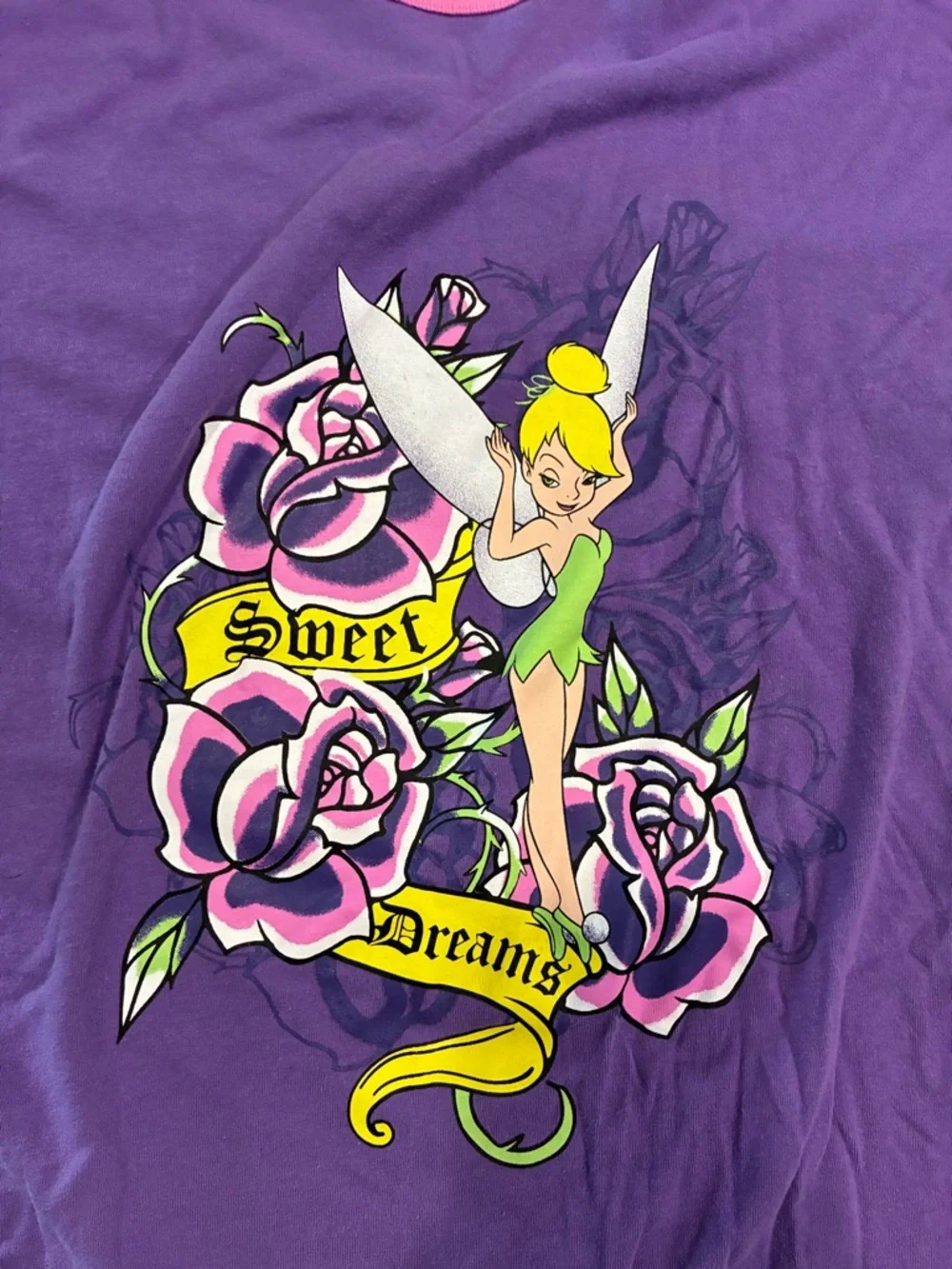 Disney Tinker Bell Purple Sweet Dreams Graphic Plus Size Pajama Top - Picture 8 of 9
